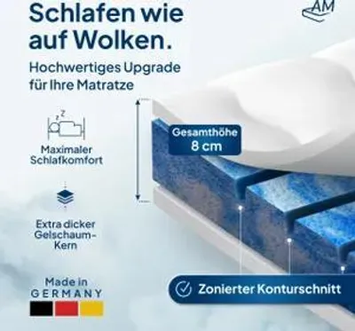 Produktbild von AM Qualitätsmatratzen | 7-Zonen Deluxe Gelschaum-Topper | 200x200 cm | 8 cm Höhe | Matratzentopper | 200/200 | Gel Topper | 7 Zonen