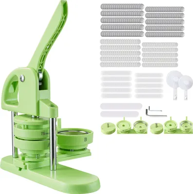 Produktbild von SucceBuy Buttonmaschine Knopfmachermaschine Badge Punch Press 58/75 mm, Pinmaker mit 200 Knopfteilen, Kreisschneider, Zauberbuch und ergonomischem Griff, DIY Abzeichenpresse Grün