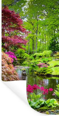 Produktbild von MuchoWow® Wandtattoo Wandsticker Wandaufkleber Bäume - Blumen - Japanisch - Natur - Wasser 20x40 cm Selbstklebend und Repositionierbar - Selbstklebend - Fototapeten