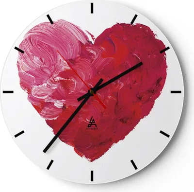 Produktbild von Wanduhr - Rund - Glasuhr - Rot Herz Aquarell - 30x30cm - Schleichendes Uhrwerk - Lautlos - zum Aufhängen bereit - Dekoration Modern - Wanddekoration aus Glas - C3AR30x30-4158