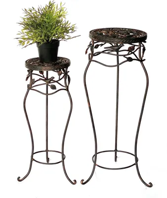 Immagine prodotto di Sgabello per fiori in metallo nero rotondo Set di 2 65 cm / 78 cm Portafiori 18215 Colonna per fiori Portapiante antico Sgabello per piante Vintage