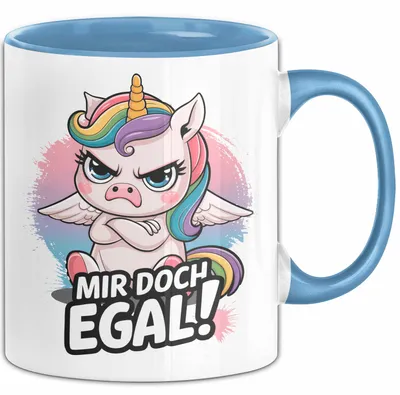 Produktbild von Sarkastisches Einhorn Tasse Geschenk Lustige Geschenkidee Spruch Mir Doch Egal (Blau)