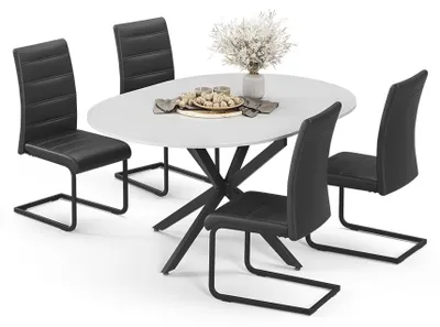 Immagine prodotto di Set di tavoli da pranzo Vicco Loyd Bianco/Nero 120 x 120 cm con 4 sedie da pranzo, nero, Model 63012