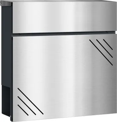 Obrázek produktu pro Poštovní schránka Wiltec z nerezové oceli V63 37 x 11 x 37 cm, nástěnná poštovní schránka s přihrádkou na noviny a klíčem