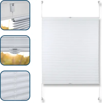 Produktbild von TEKONA Plissee Faltrollo Jalousie Rollo Ohne Bohren Klemmfix Easyfix Fenster Tür - Weiß, 100 cm x 100 cm (B x L)