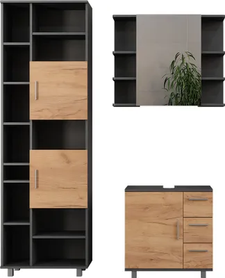 Immagine prodotto di Set di mobili da bagno Vicco Ilias Antracite/Rovere dorato 3 parti, con mobile da bagno 190 cm, Model 55503