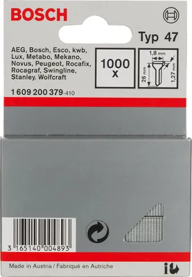 Image de Clous à agrafer type 47, 1,8 x 1,27 x 26 mm, pack de 1000