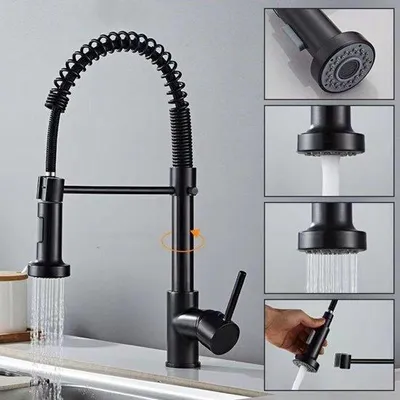 Produktbild von Küchenarmatur - 44 cm - vierschalterarmatur für die Küche - kommerzielle Armatur mit einem Griff - hohe Bogengradenwinkel 360 Grad - ausziehbarer Feder - rostfreier Küchenarmatur mit Warm- und Kaltwasser - wasserdichter Armatur - lackierte Prozessarmatur