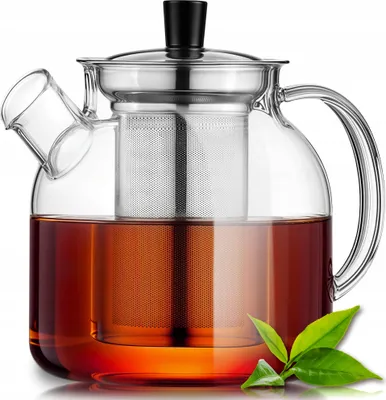 Produktbild von Kuketo | Teekanne Glas 1500ml - Mit Edelstahl-Filter - Hitzebeständig - Stilvolles Design
