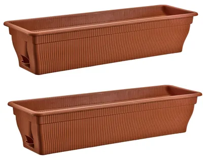 Produktbild von 2x Blumenkasten 80cm Balkonkasten mit Wasserspeicher terrakotta, 18 L - Blumenkästen wetterfest Pflanzkasten mit Einsatz für Garten und Balkon witterungsbeständig