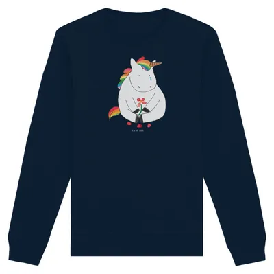 Produktbild von Mr. & Mrs. Panda Bio Pullover Einhorn Traurig Größe XXL - French Navy - Geschenk, Unicorn, Pulli, Sweater, Sweatshirt, Glitzer, Baumwoll, Einhörner, Blume, Liebe, Trauer