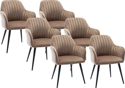 Produktbild von Set von 6 Stühlen mit Armlehnen aus Velours und schwarzem Metall - Beige - ELEANA