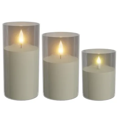Image de JOIEYOU Lot de 3 bougies LED sans flamme avec tasses en acrylique, télécommande & fonction minuterie Lumière chaude blanche des bougies Décoration pour Noël, Halloween, mariage, fête (Normal, Transparent)