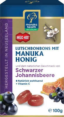 Produktbild von Manuka Health Mgo 400+ Lutschbonb.schw.Johannisb. 100 g