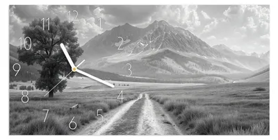 Produktbild von Wanduhr aus Glas mit Motiv Berglandschaft Weg- 60 x 30 cm - inkl. Aufhängesystem