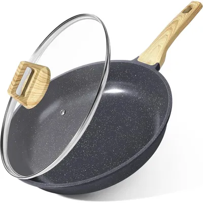 Produktbild von Bratpfanne mit Deckel Keramik-Antihaft 30 cm Induktionsgeeignet Ungiftig Grau/Schwarz