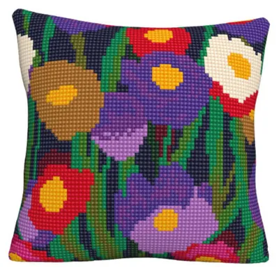 Produktbild von CDA Kreuzstichkissen Stickpackung "Buntes Blumenmuster I", bedruckt, 40x40cm