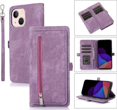 Produktbild von Mobigear Zipper iPhone 14 Hülle Klapphülle Geldbörse - Lila