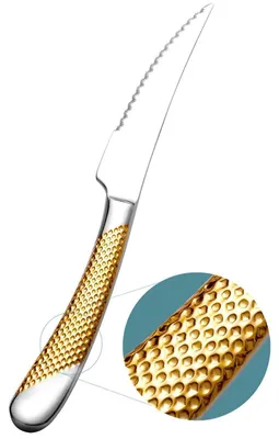 Immagine prodotto di Set di coltelli per bistecca, 6 pezzi, forgiati, 23 cm, acciaio inossidabile, con dentellature, colore argento/oro