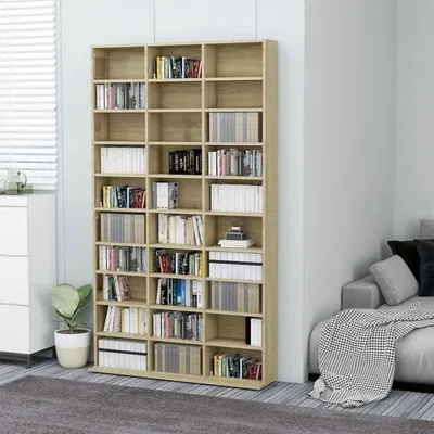 Image de Meuble de rangement pour CD, DVD et Blu-ray, en bois imitation chêne Sonoma, dimensions 102 x 16 x 177,5 cm