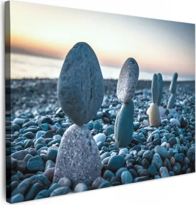Produktbild von MuchoWow® - Leinwandbilder - Zen-Steine - Sonnenuntergang - Meer, Wandbild, Wanddeko Bilder Wohnzimmer, 80x60 cm