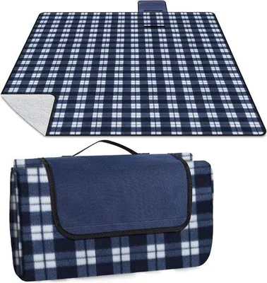 Produktbild von Famanu Picknickdecke extra groß - 200 x 200 cm - blau kariert
