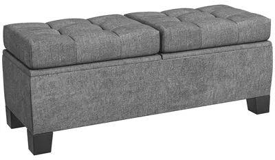 Image de Banc de rangement avec coussin de siège et espace de rangement | Couleur : Gris | Dimensions : 116 x 41 x 47 cm
