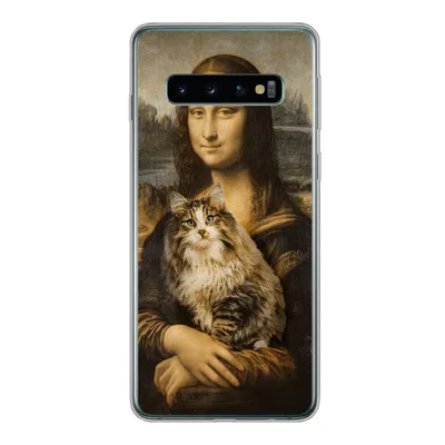 Produktbild von MuchoWow® Handyhülle Schutzhülle Hülle für Samsung Galaxy S10 Mona Lisa - Katze - Leonardo da Vinci - Vintage - Kunstwerk - Alte Meister - Gemälde Silikon Softcase Handy Hülle - Handytasche