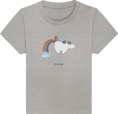 Produktbild von Mr. & Mrs. Panda  T-Shirt Einhorn Fliegendes Pferd 0. - 6. Monat - Heather Grey - Geschenk, Unicorn, Spielen, Babyshirt, Erwachsenwerden, Organic Baby, Kinder, Glitzer