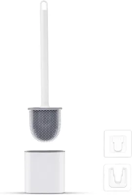 Immagine prodotto di Spazzolino per WC - Spazzolino e portaspazzolino - Spazzolino per WC da pavimento - Silicone - Bianco