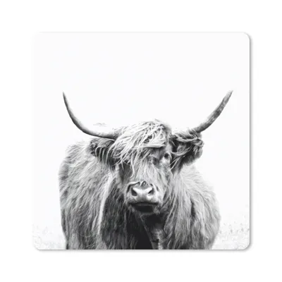 Produktbild von MuchoWow® Mauspad Mousepad Schottischer Highlander - Porträt - Schwarz - Weiß 30x30 cm - Mousepads - Maus Mat - Pad - Mausunterlage - Gaming