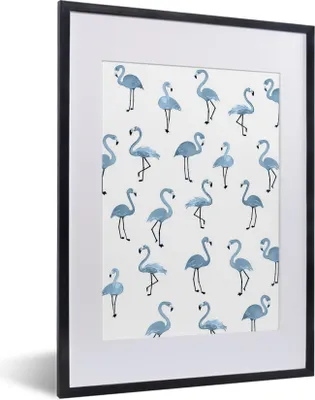 Produktbild von MuchoWow® MuchoWow® Gerahmtes Poster Blau - Flamingo - Muster 30x40 cm - Poster mit zchwarzem Bilderrahmen - Wandposter Schlafzimmer