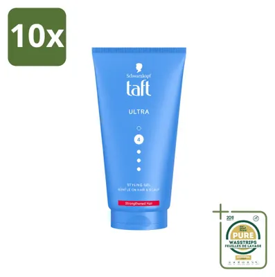Imagen del producto de 10 unidades de gel de peinado Taft Ultra Styling, fijación fuerte, 150 ml, pack ahorro