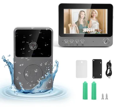 Immagine prodotto di Videocitofono con telecamera - Display da 10,9 cm - Impermeabile IP65 - Grandangolo da 170° - Visione notturna - 6 suonerie - Grigio
