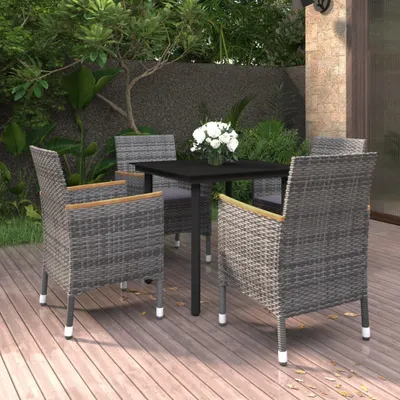 Image de The Living Store Ensemble de jardin 5 pièces avec coussins Poly rotin et verre