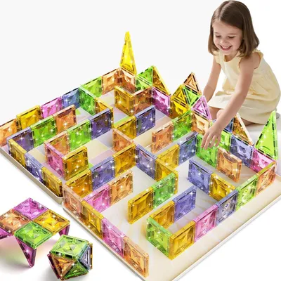 Produktbild von Steckspielzeug Magnetische Bausteine Magnetbausteine Magnete Spielzeug (Magnetische Bausteine Spielzeug, 78tlg Magnetbausteine, starke Magnete, LED,