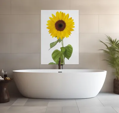Produktbild von Wallario wasserfestes Poster selbstklebend 70 x 100 cm, Sonnenblume, Badezimmerposter Spritzschutz mit Hochglanzoberfläche in Glasoptik