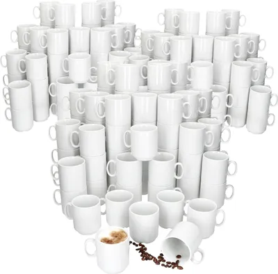Produktbild von 120er Set Event Kaffeebecher 250ml weiß Porzellan-Tassen stapelbar