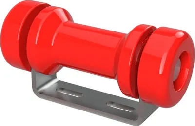 Zdjęcie produktu dla Poliuretanowa rolka kilowa z uchwytem łącznie z zaślepkami pomoc do wodowania przyczepy z łodzią kształt cewki ocynkowany SUPROD, 125 mm (+ EC), czerwony