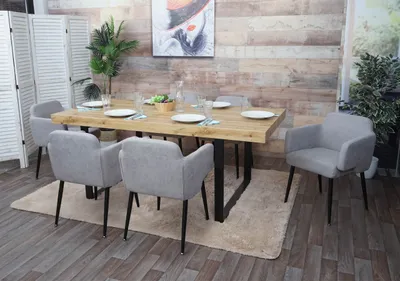 Image de Lot de 6 chaises de salle à manger HWC-L13, chaises rembourrées de cuisine avec accoudoirs, tissu/textile et métal, ® ~ gris