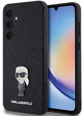 Obrázok produktu pre Karl Lagerfeld KLHCSA35GKNPSK, model A35, čierne puzdro s tvrdou textúrou a trblietkami, s kovovým logom Ikonik. (KLHCSA35GKNPSK)