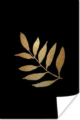 Produktbild von MuchoWow® Poster Schwarz und Gold - Zweig - Blätter 120x180 cm - Kunstposter