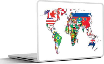 Produktbild von MuchoWow® Laptop Aufkleber Sticker Cover Weltkarte - Flaggen - Trendy 36.5x27.5 cm - Laptop-Sticker
