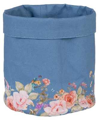 Image de Clayre & Eef Corbeille à pain Ø 15x16 cm Bleu Coton Fleurs