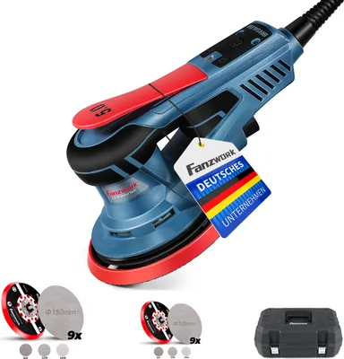 Produktbild von FANZWORK Exzenterschleifer HG0024, 5mm Hub, 125/150mm Teller, 350W bürstenlos, 7 Stufen, 18x Schleifgitter