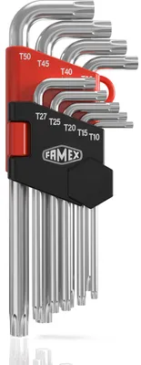 Produktbild von FAMEX 10788 Winkelschraubendreher für Torx-Schrauben - lange mit Kugelkopf - T-10-T50