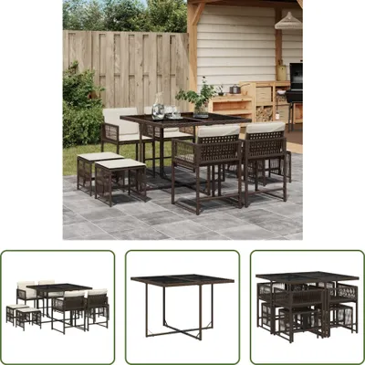 Produktbild von The Living Store 9-tlg. Garten-Essgruppe mit Kissen Braun Poly Rattan