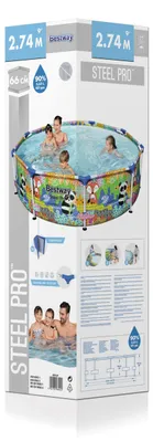 Produktbild von Bestway® Steel Pro™ Frame Pool ohne Pumpe Ø 274 x 66 cm, buntes Panda- und Fuchs-Design, rund