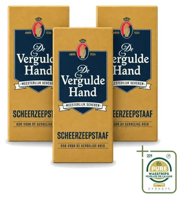Immagine prodotto di 3 saponette da barba De Vergulde Hand - 75 g - Confezione da 3 pezzi