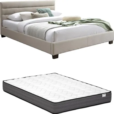 Produktbild von Polsterbett - 160 x 200 cm - Stoff - Beige + Matratze- FAUSTIN